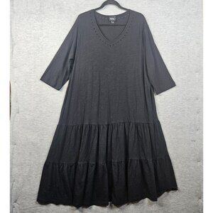 ULLA Black Women's V-neck Ruffle Hem Long Sleeve Dress Size 20/22